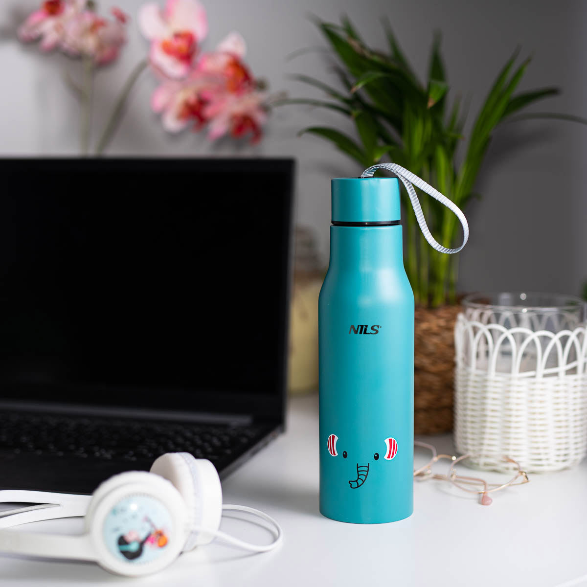 NILS Elefant Thermoflasche 500 ml doppelwandig mit Deckel und Trageschlaufe