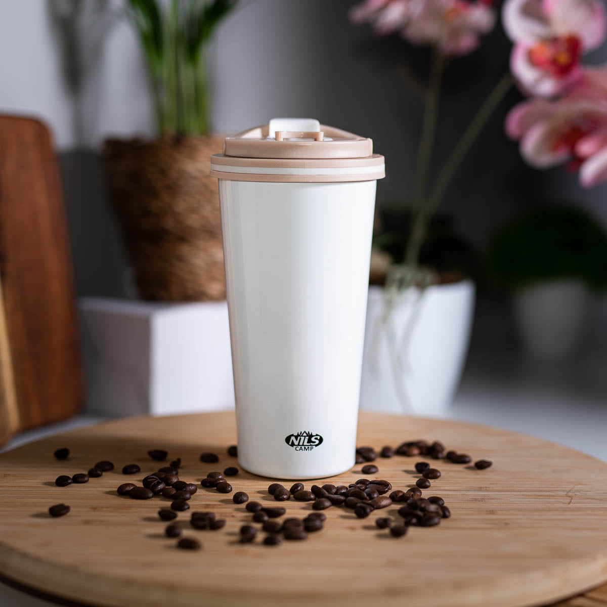 NILS CAMP Thermobecher Weiß mit Griff 500 ml Kaffee Tee Becher Outdoor