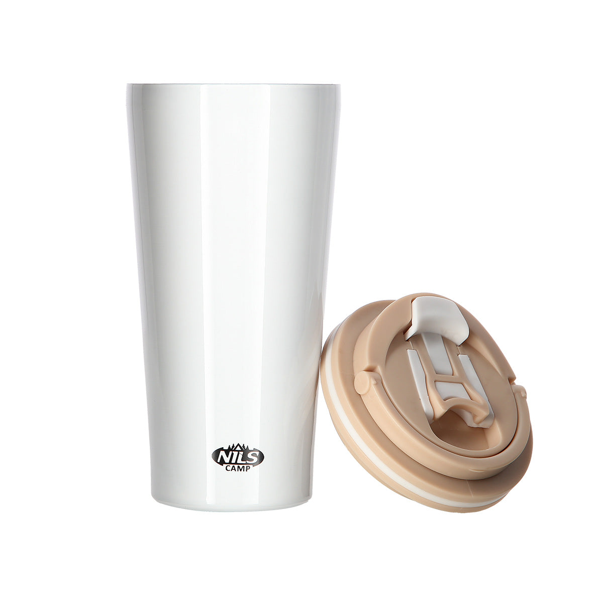 NILS CAMP Thermobecher Weiß mit Griff 500 ml Kaffee Tee Becher Outdoor