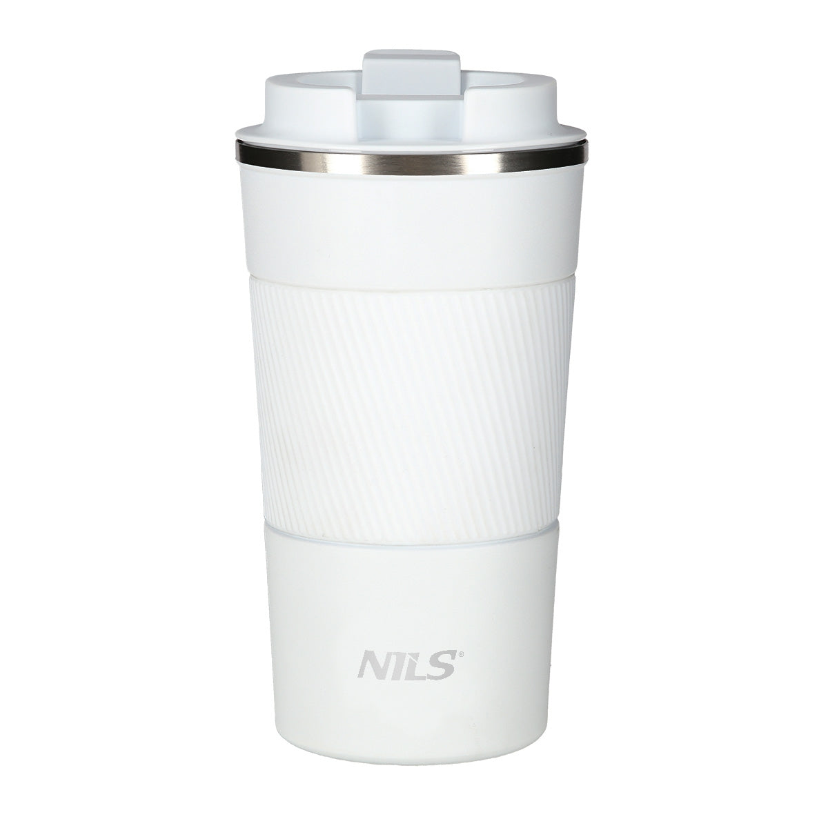 NILS NCC09 Reisebecher Weiß Thermobecher mit Gummigriff Kaffee Tee Wasser