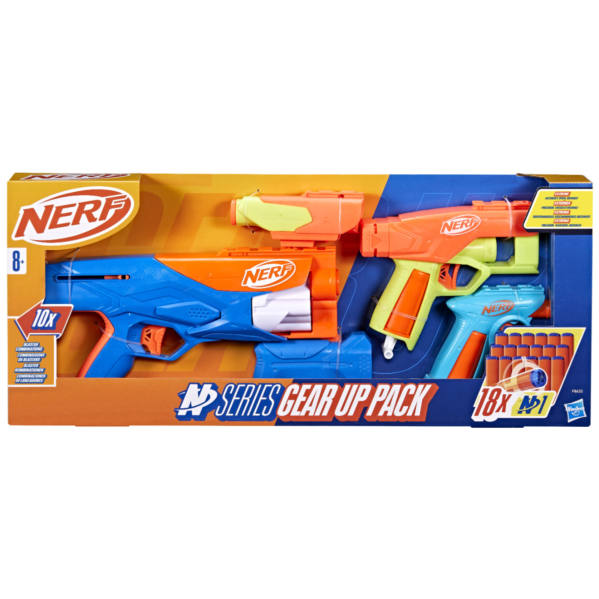 Nerf F8633 N Series Gear Up Pack mit 3 Blastern 18 N1 Darts Schaft und Visier ab 8 Jahre