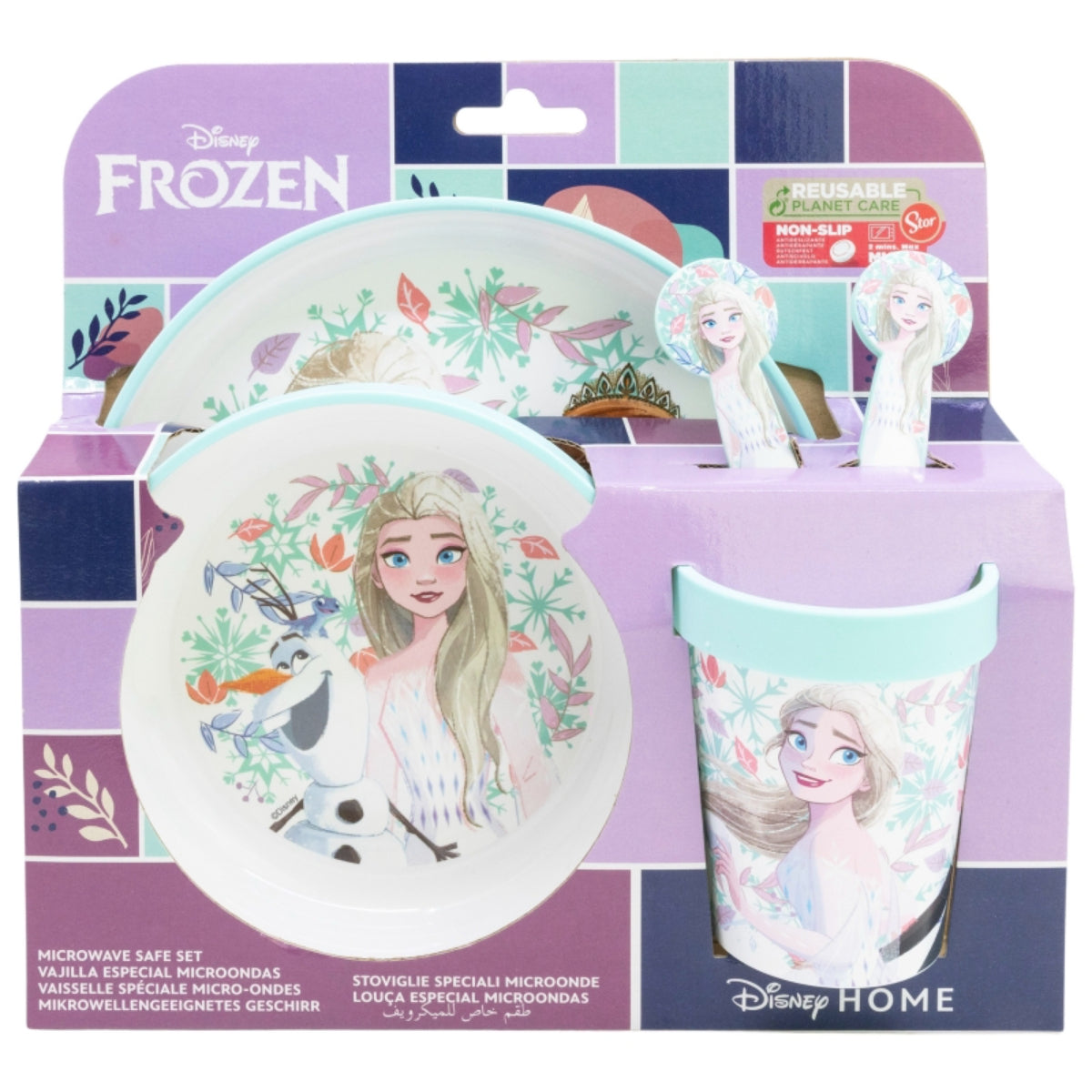 Disney Frozen Kindergeschirr Set 5-teilig – Rutschfestes Ess-Set mit Teller, Schüssel, Becher & Besteck