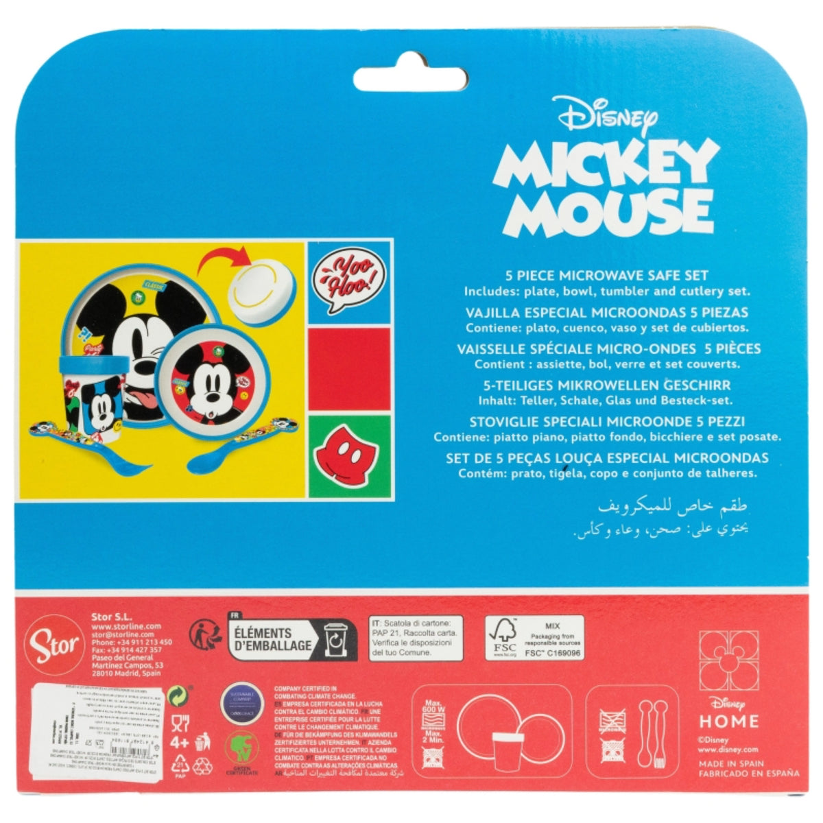 Disney Mickey Mouse Kindergeschirr Set 5-teilig Rutschfestes Ess-Set mit Teller, Schüssel, Becher & Besteck