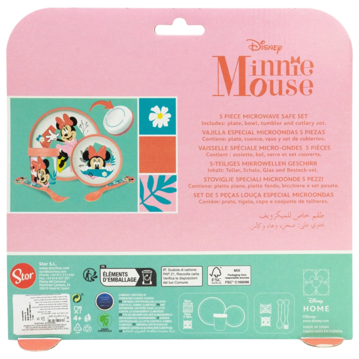 Disney Minnie Mouse Kindergeschirr Set 5-teilig Rutschfestes Ess-Set mit Teller, Schüssel, Becher & Besteck