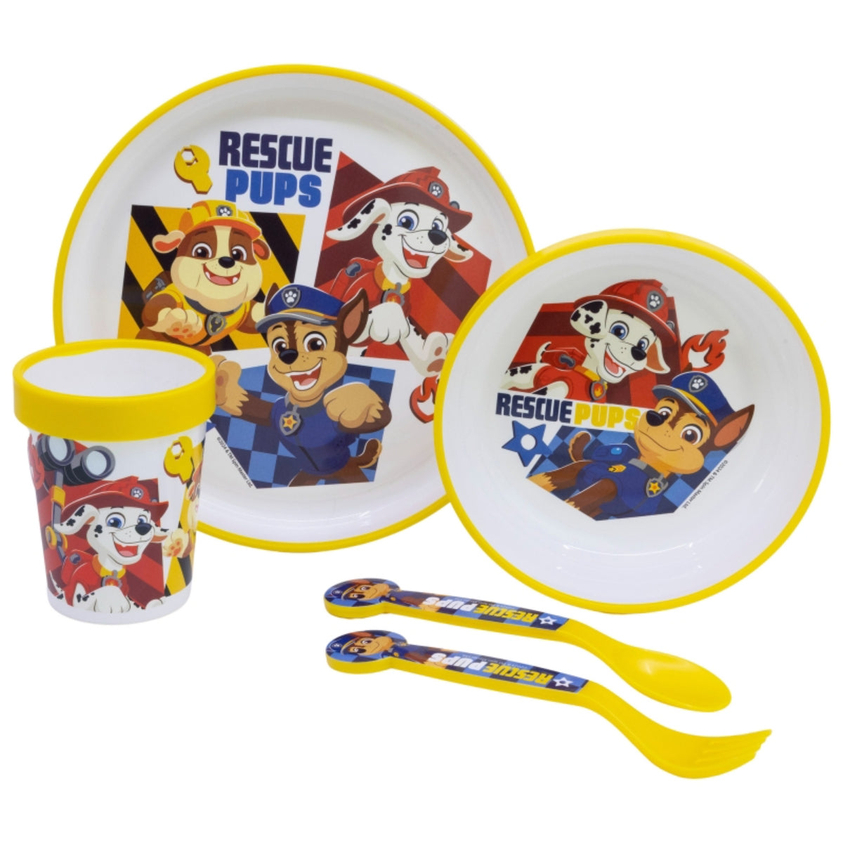 Paw Patrol Kindergeschirr Set 5-teilig Rutschfestes Ess-Set mit Teller, Schüssel, Becher & Besteck