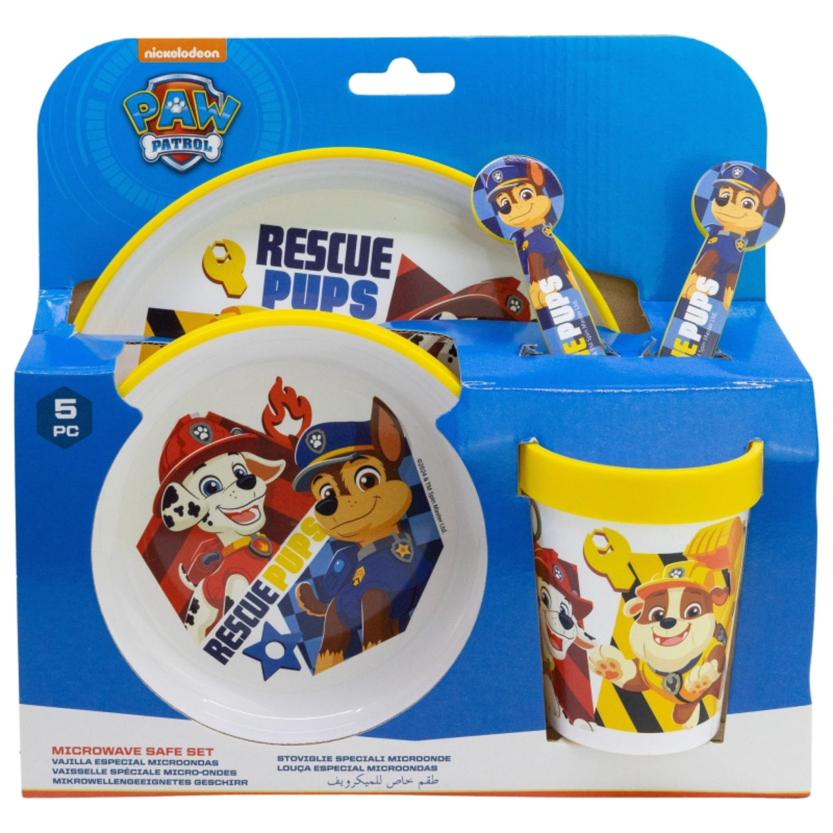 Paw Patrol Kindergeschirr Set 5-teilig Rutschfestes Ess-Set mit Teller, Schüssel, Becher & Besteck