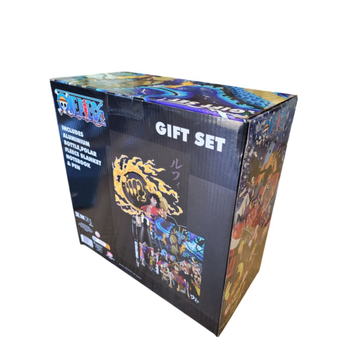 One Piece Geschenkset mit Thermosflasche 500 ml, Decke 140 × 100 cm, Notizbuch und Stift