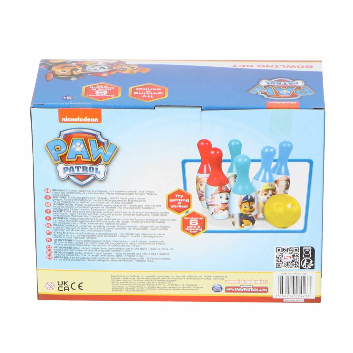 Paw Patrol Bowling-Set mit 6 Pins und 1 Kugel für kleine Helden