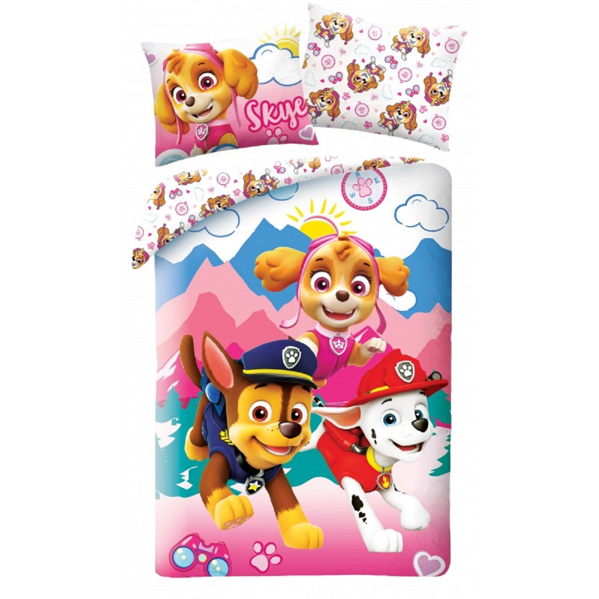 Paw Patrol Bettwäsche Set aus Baumwolle Bettdeckenbezug 140 × 200 cm mit 70 × 90 cm Kissenbezug