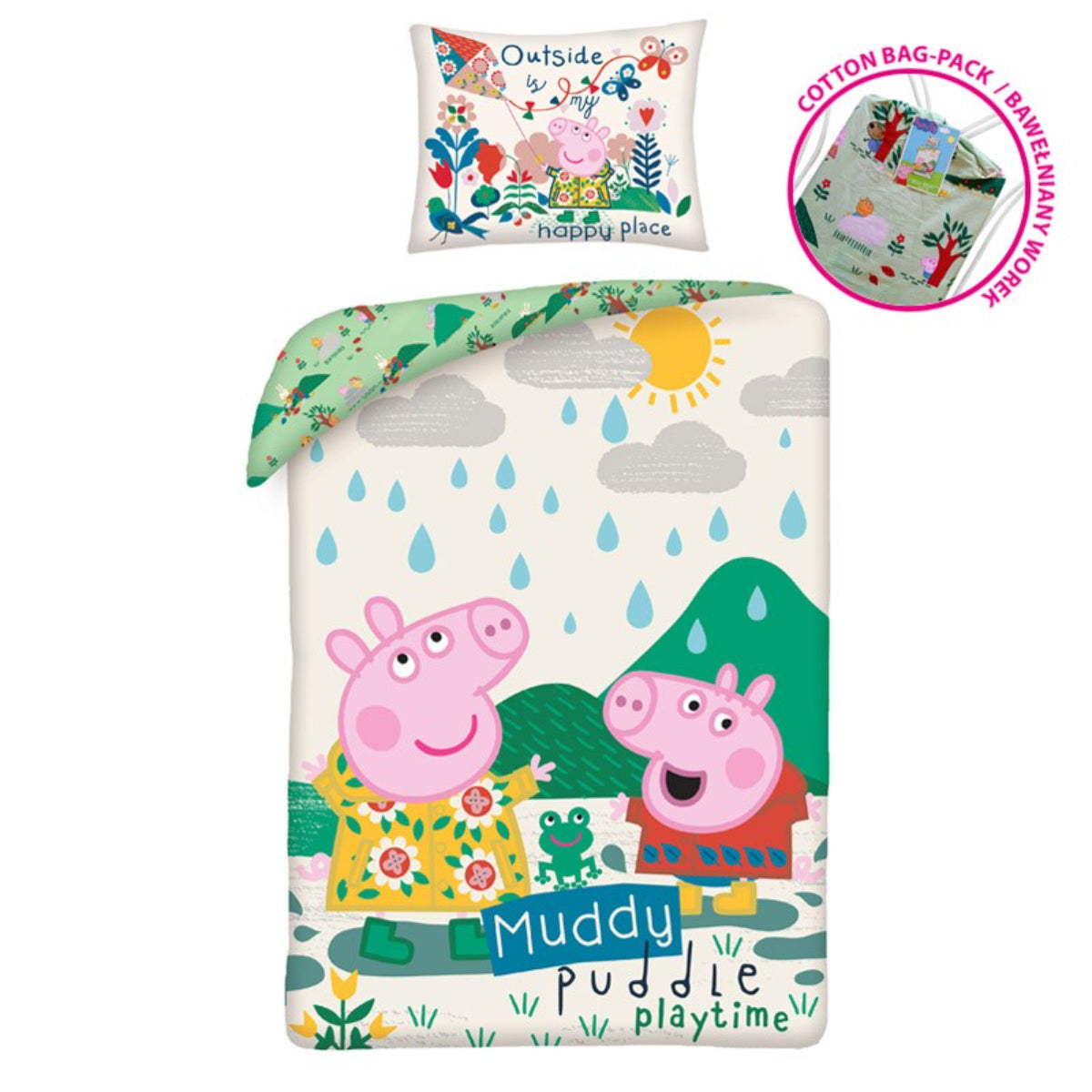 Peppa Pig Bettwäsche Set aus Baumwolle Bettdeckenbezug 140 × 200 cm mit 70 × 90 cm Kissenbezug