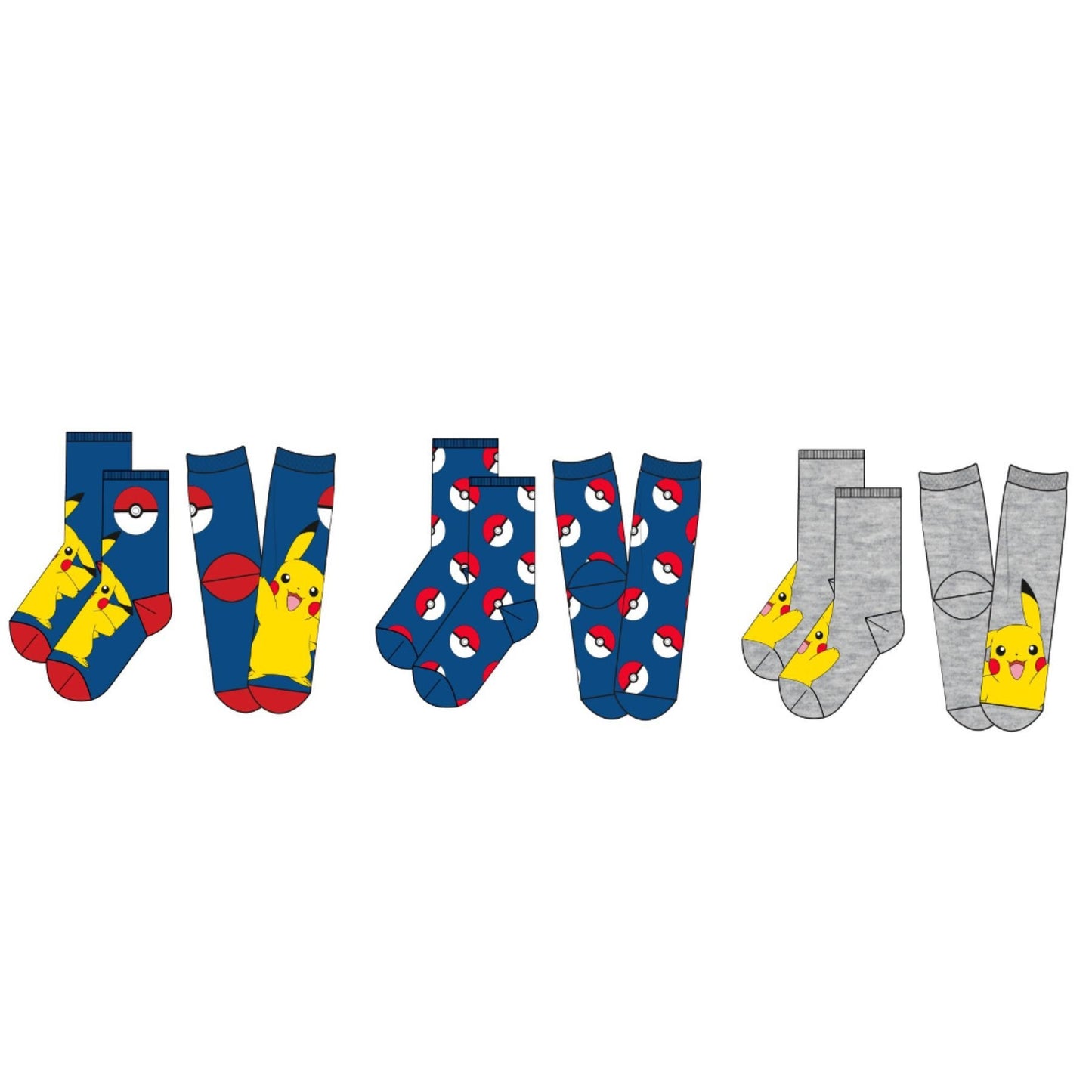Pokémon Kinder Socken 3er-Pack – Baumwollmix Strümpfe mit Motivdruck