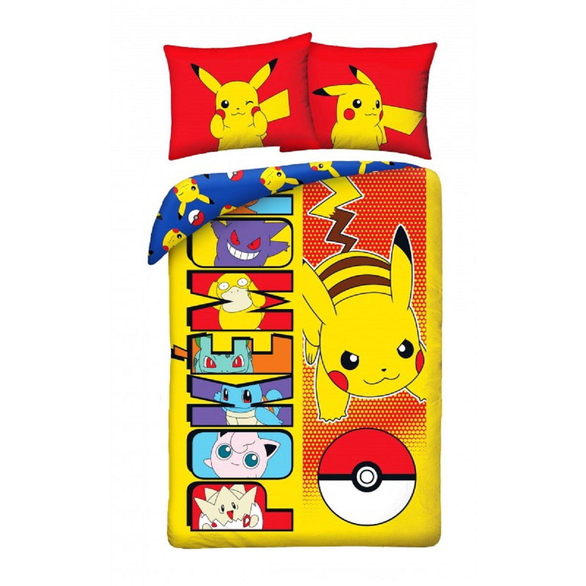 Pokémon Bettwäsche Set aus Baumwolle Bettdeckenbezug 140 × 200 cm mit 70 × 90 cm Kissenbezug