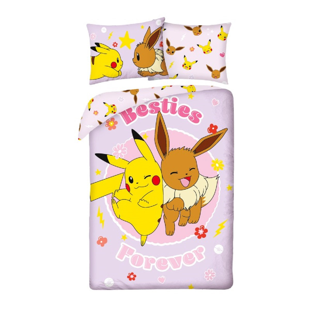 Pokémon Bettwäsche Set aus Mikrofaser Bettdeckenbezug 140 × 200 cm mit 70 × 90 cm Kissenbezug