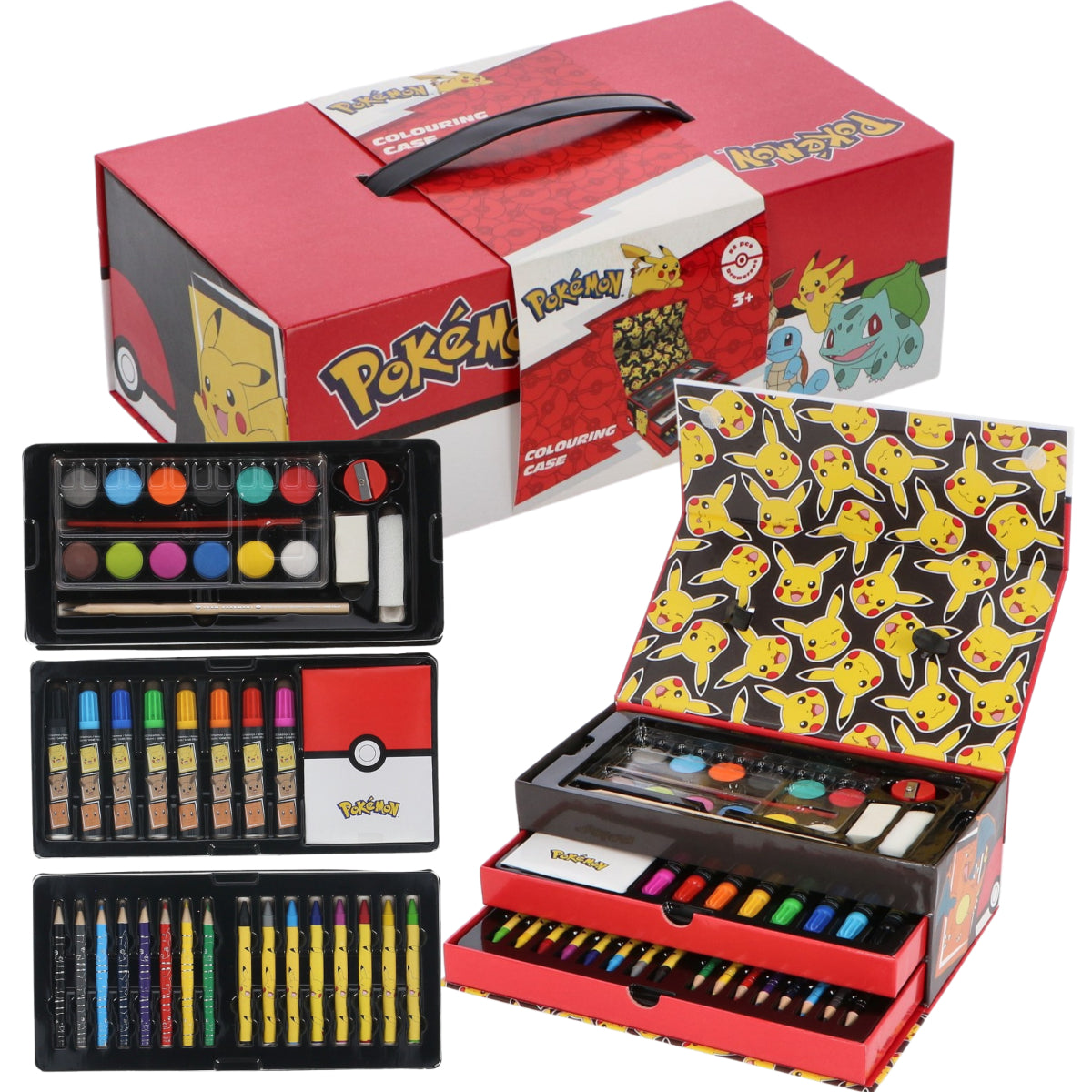 POKÉMON Malkoffer für Kinder – Kreativset mit Stiften, Farben und Wasserfarbkasten