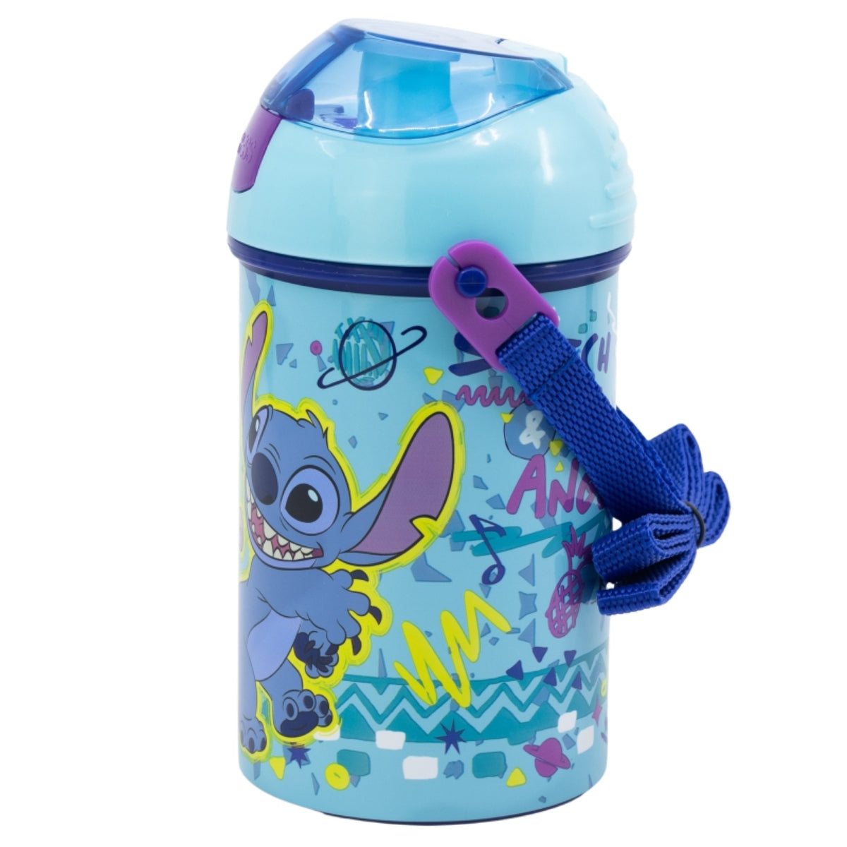 Stitch Kinder Trinkflasche 450 ml Pop-Up Flasche mit Druckknopfdeckel