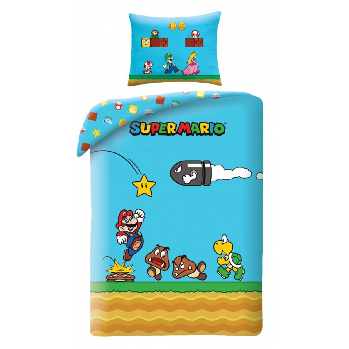 Super Mario Bettwäsche Set aus Polyester Bettdeckenbezug 140 × 200 cm mit 70 × 90 cm Kissenbezug