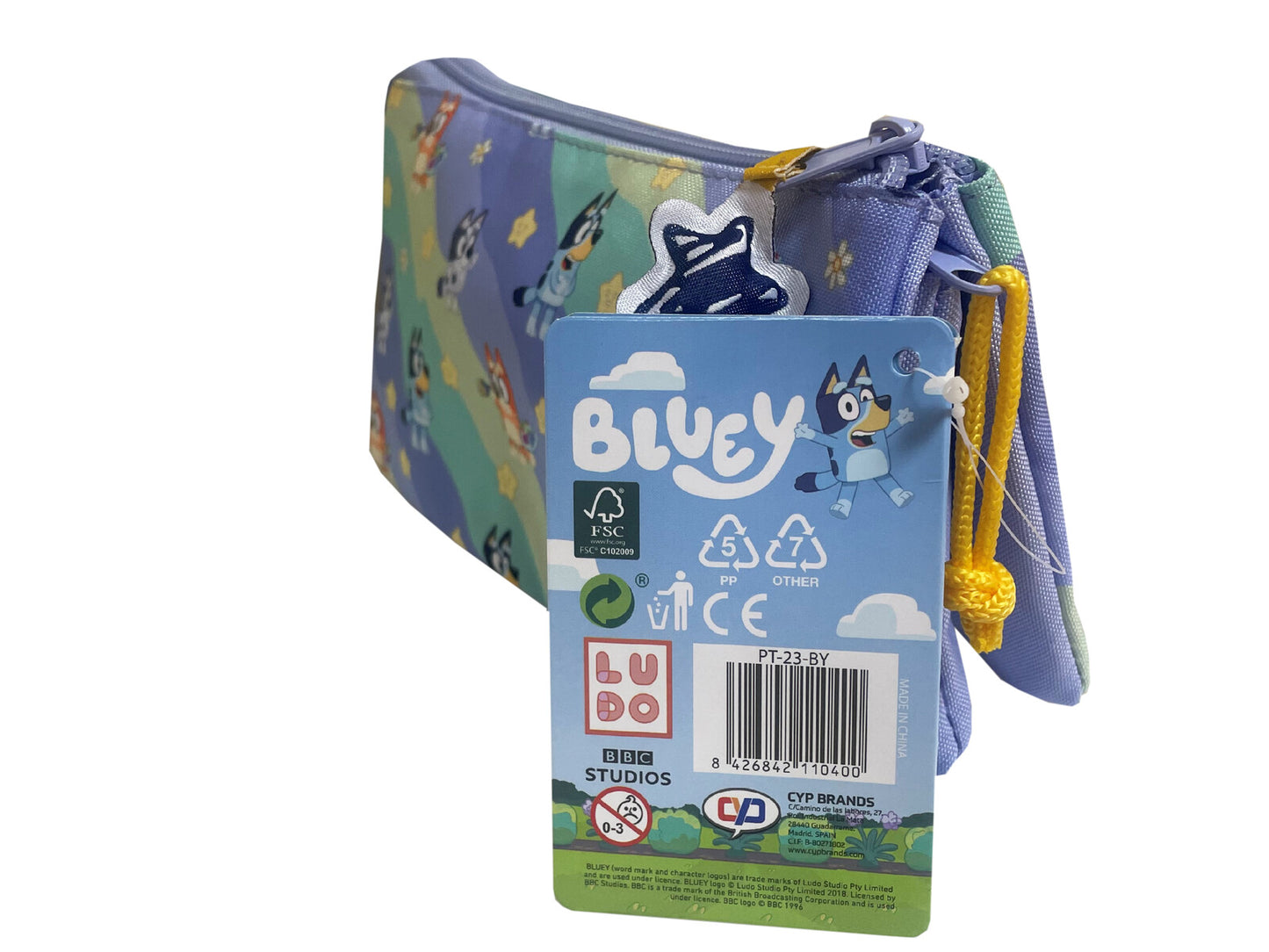 Bluey Light Waves Federmäppchen Triple Schüleretui mit 3 Hauptfächern und 2 Zusatzfächern