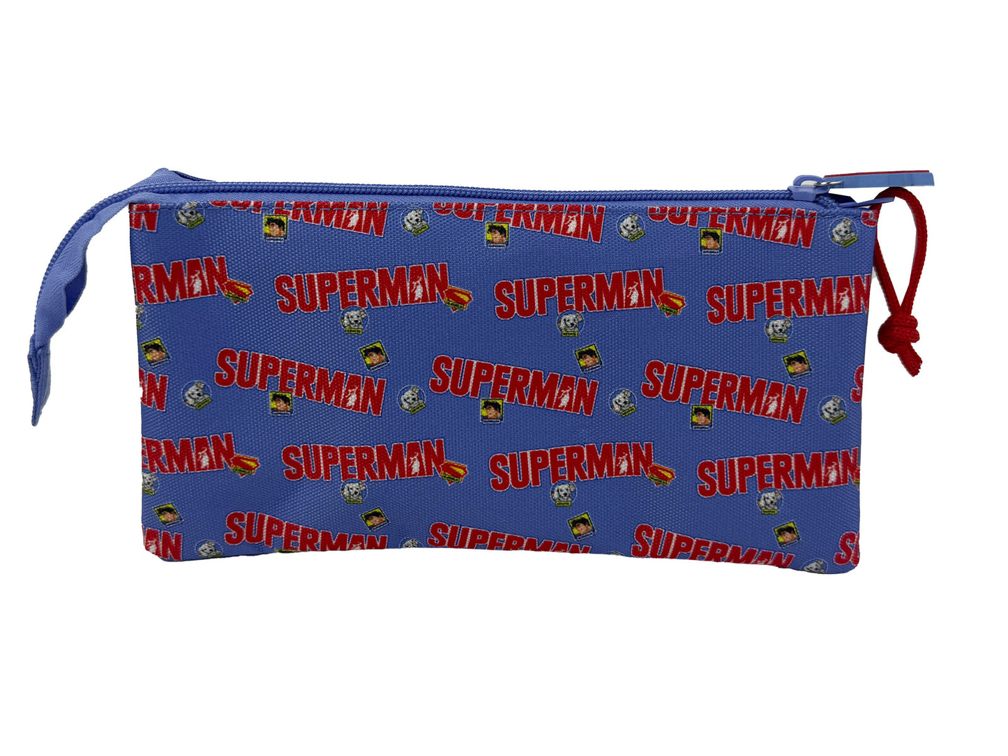 Superman Dreifach Federmäppchen 3 Fächer Federmappe mit Reißverschluss