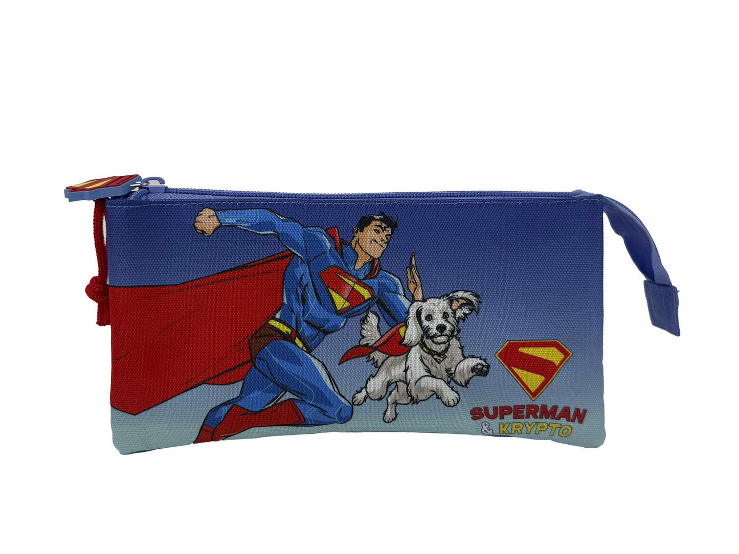 Superman Dreifach Federmäppchen 3 Fächer Federmappe mit Reißverschluss