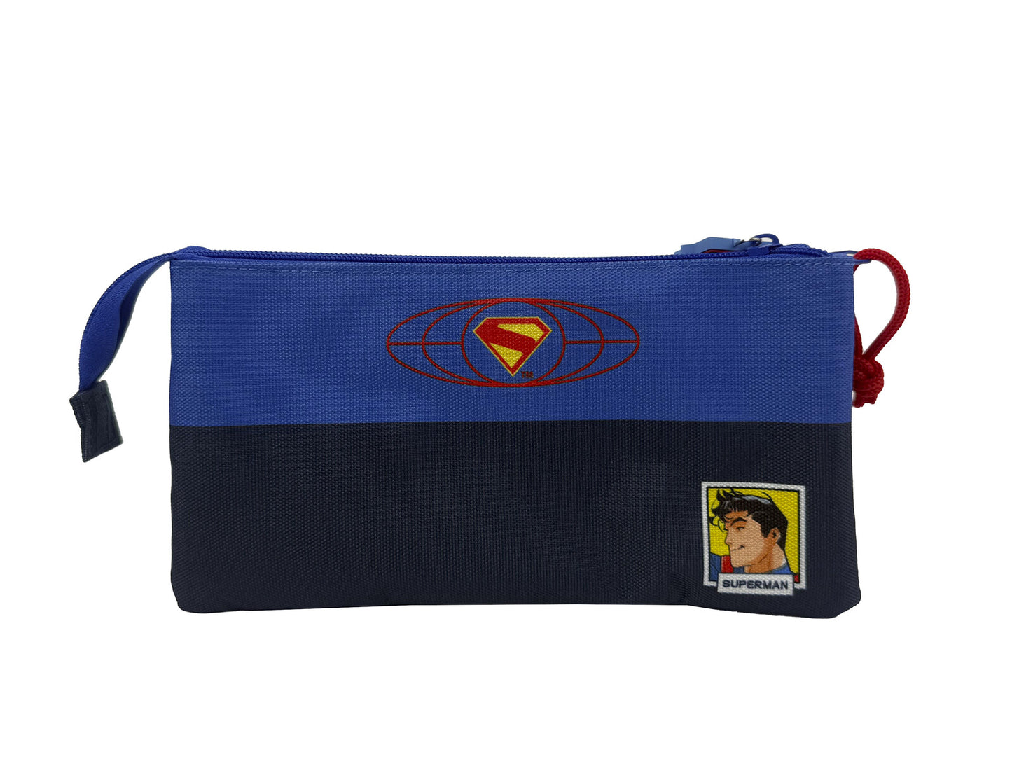 Superman Dreifach Federmäppchen 3 Fächer Federmappe mit Reißverschluss