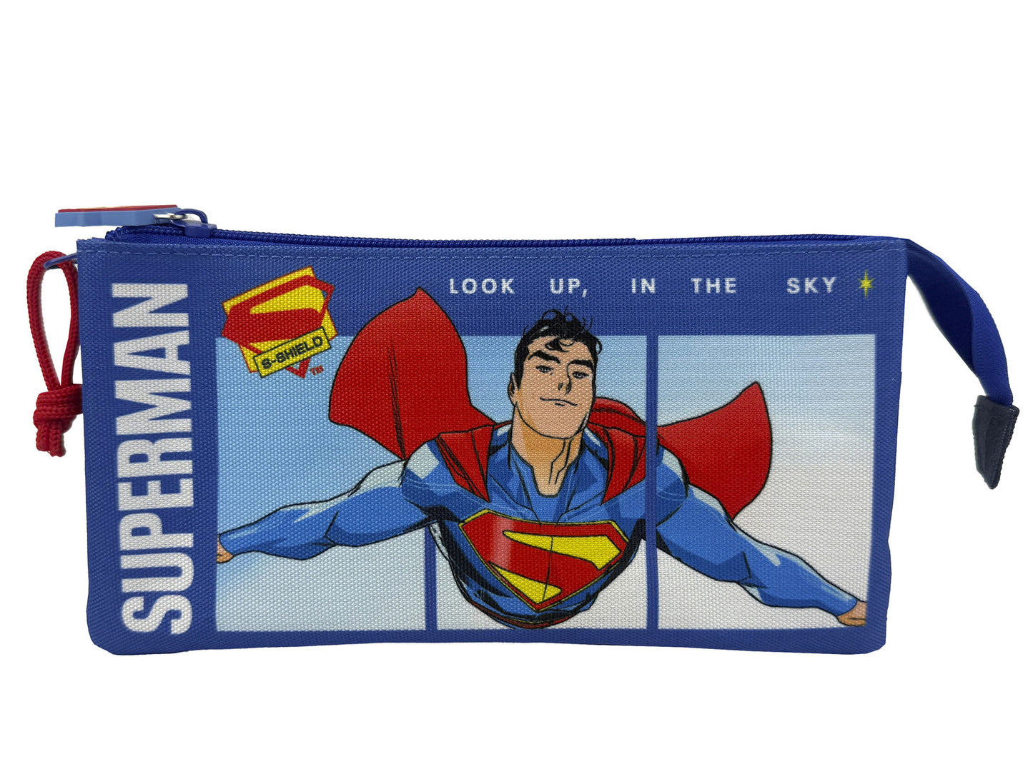 Superman Dreifach Federmäppchen 3 Fächer Federmappe mit Reißverschluss