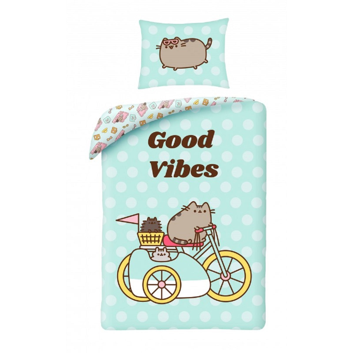 Pusheen Bettwäsche Set aus Baumwolle Bettdeckenbezug 140 × 200 cm mit 70 × 90 cm Kissenbezug