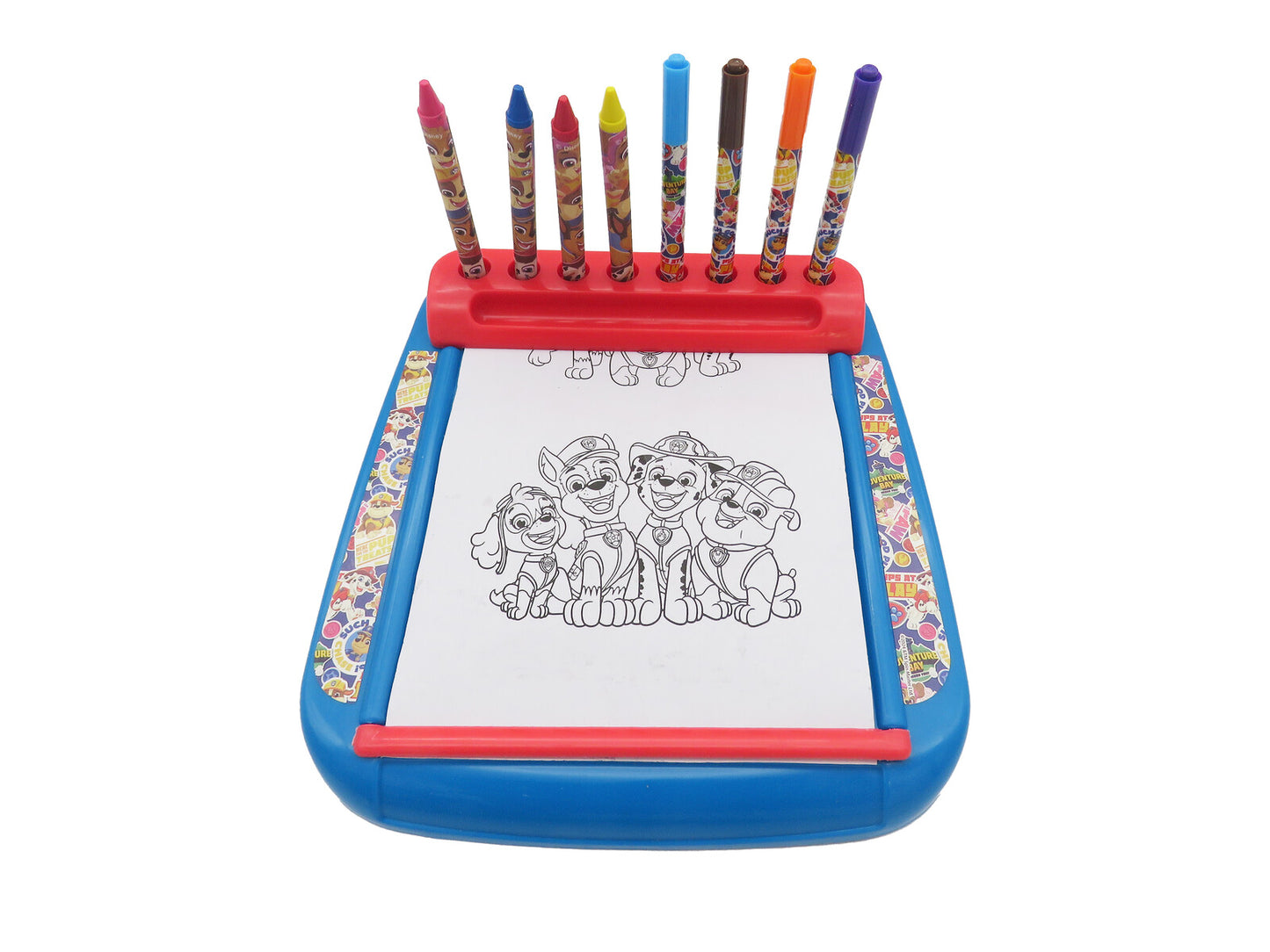Paw Patrol Zeichenset Kinder Malstation mit 4 Markern 4 Buntstiften und Papierrolle