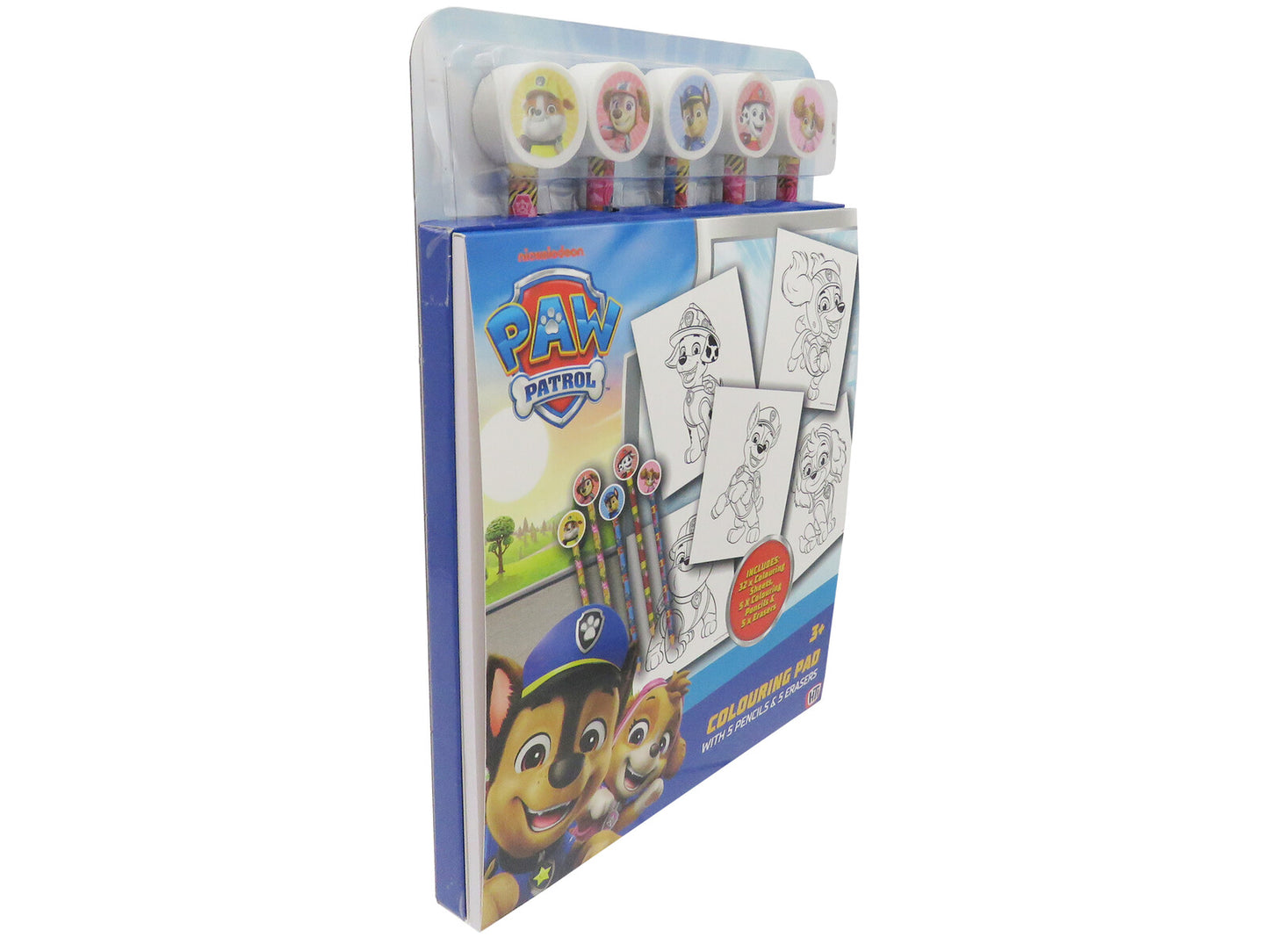 Paw Patrol Malbuch mit Radierstiften 32 Malseiten 5 Buntstifte und 5 Radiergummis