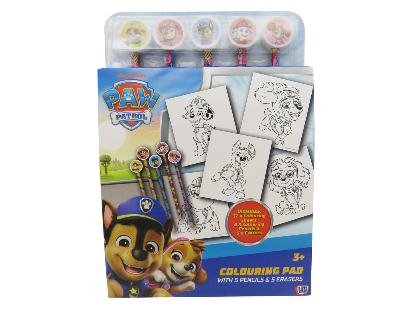 Paw Patrol Malbuch mit Radierstiften 32 Malseiten 5 Buntstifte und 5 Radiergummis