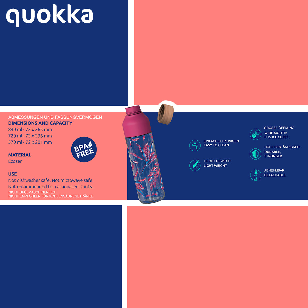 Quokka Ice Ecozen Flasche Summer Garden 570 ml für kalte Getränke