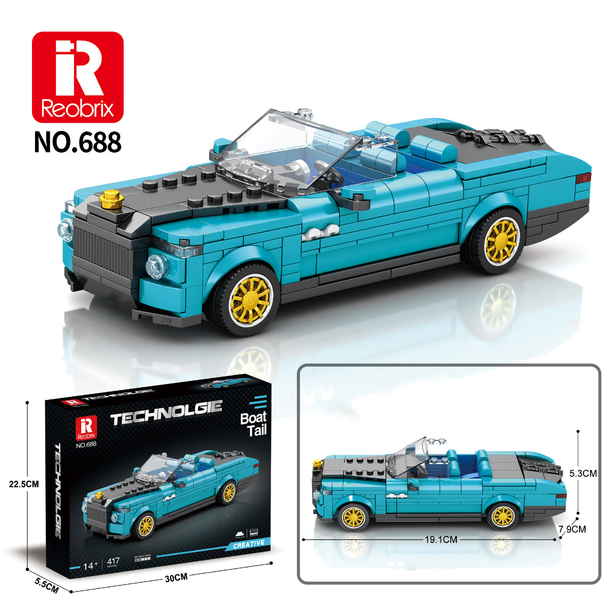 Reobrix 688 Luxus Cabrio 1:24 Klemmbaustein Auto 417 Teile mit Türen