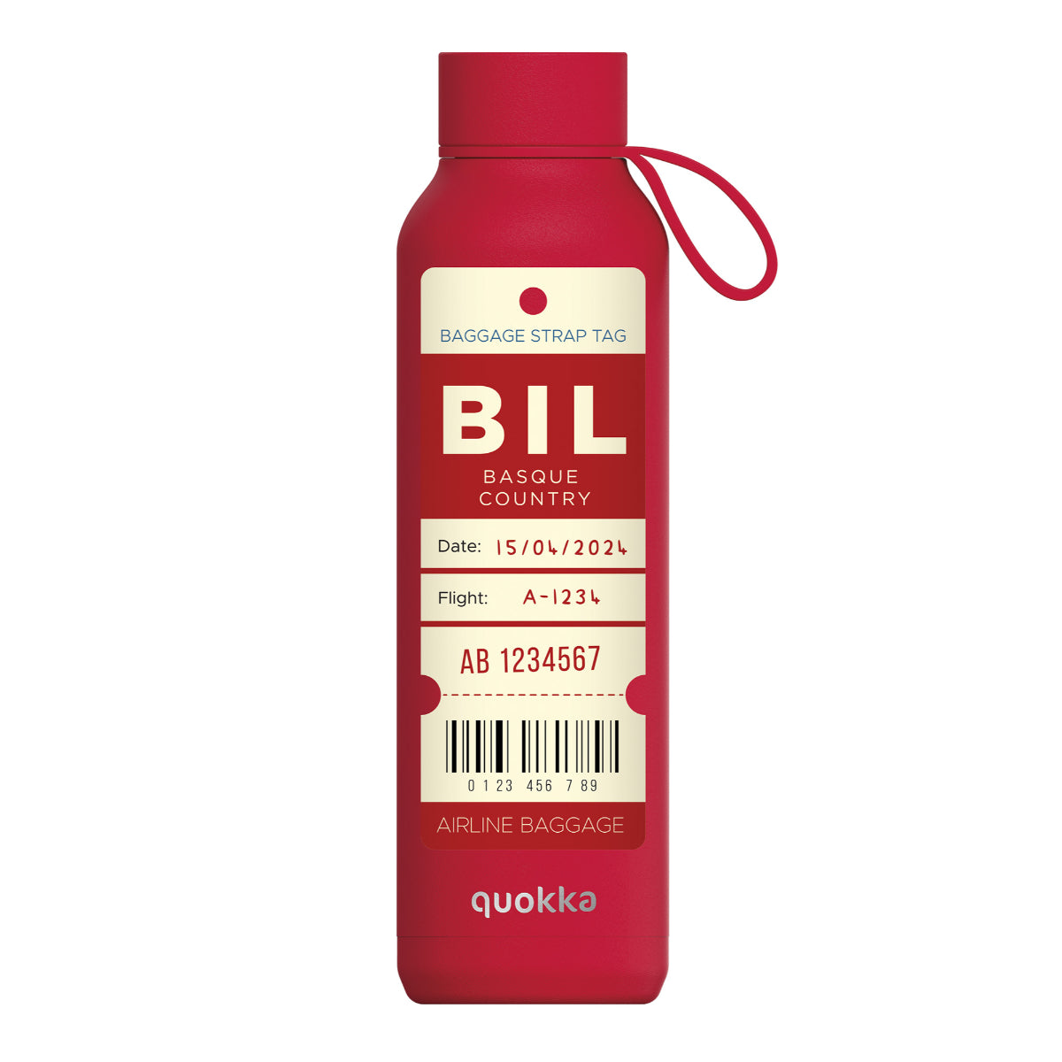 Quokka Cherry Red Edelstahl Trinkflasche isoliert 630 ml Thermoflasche mit Trageschlaufe