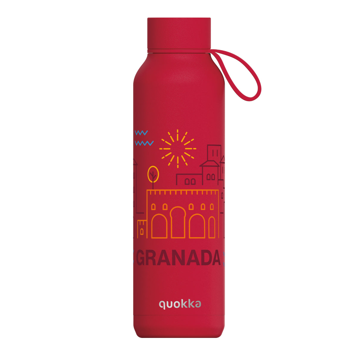 Quokka Cherry Red Edelstahl Trinkflasche isoliert 630 ml Thermoflasche mit Trageschlaufe