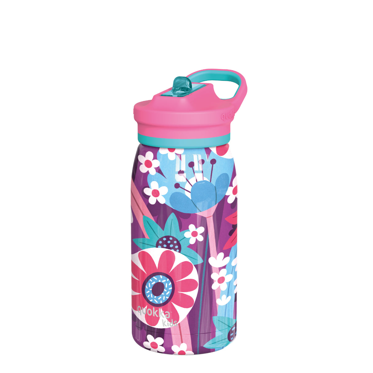 Quokka Pop Kids Trinkflasche BLOOMING GARDEN 445 ml mit Trinkhalm & Tragekupplung
