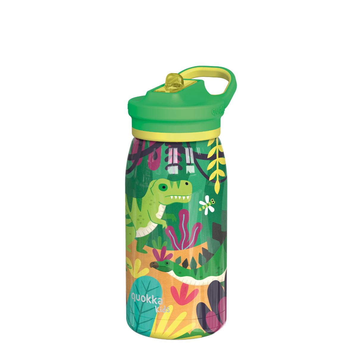 Quokka Pop Kids Trinkflasche DINOSAURS JUNGLE 445 ml mit Trinkhalm & Tragekupplung
