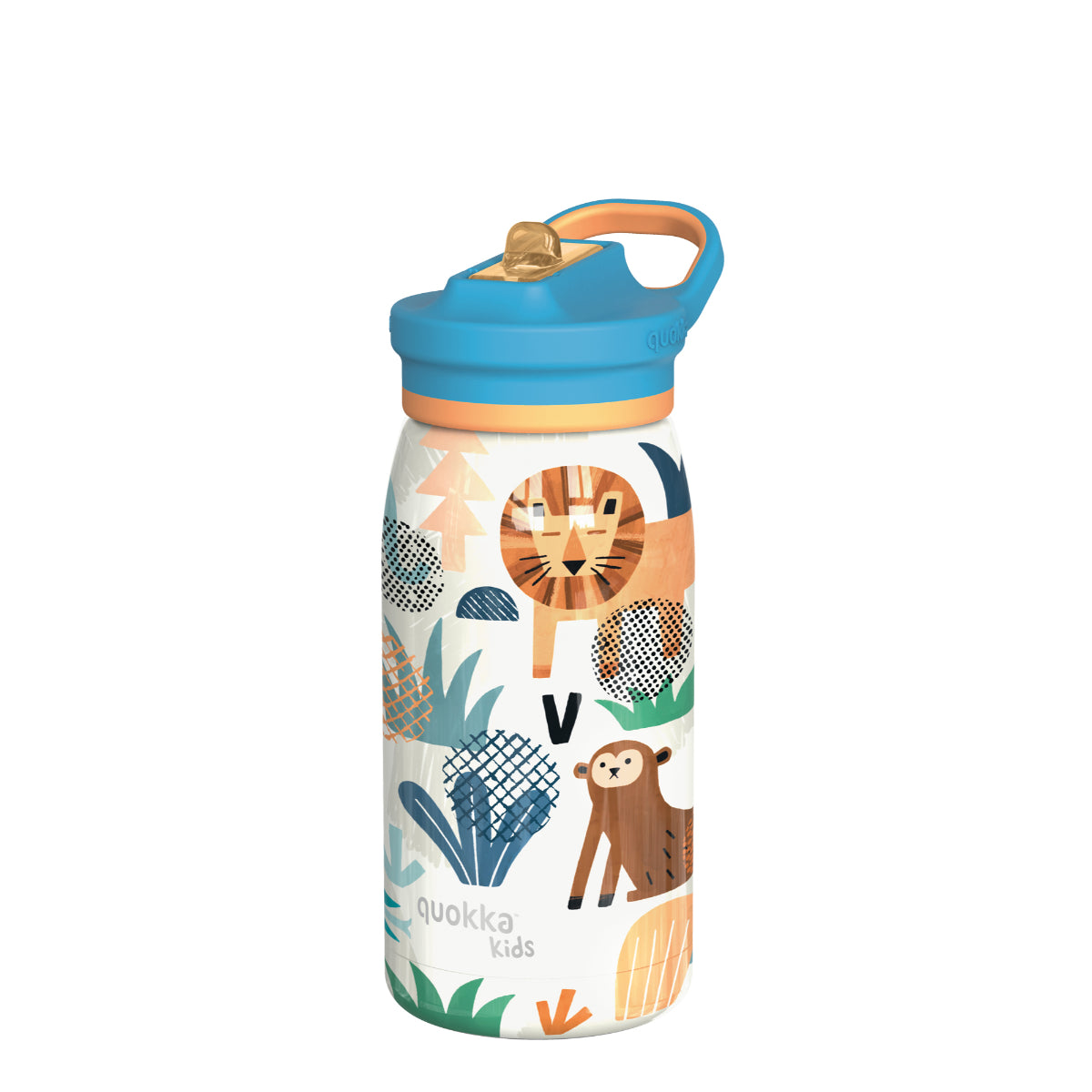 Quokka Pop Kids Trinkflasche SAFARI 445 ml mit Trinkhalm & Tragekupplung