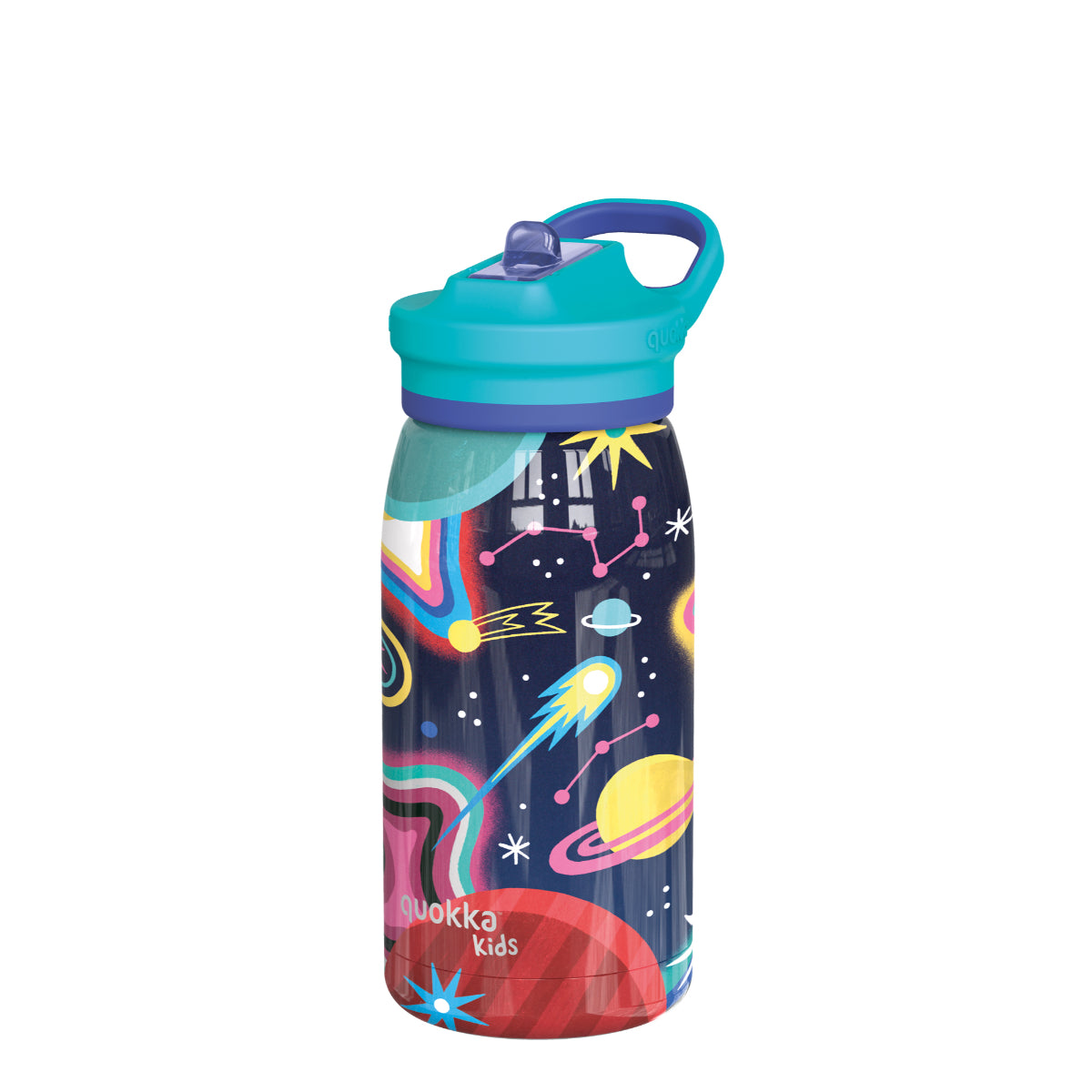 Quokka Pop Kids Trinkflasche SPACE 445 ml mit Trinkhalm & Tragekupplung