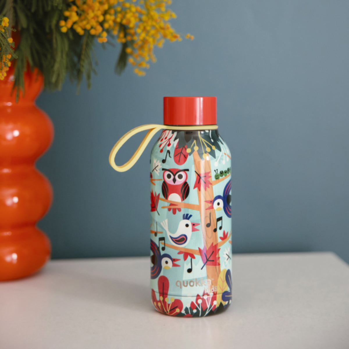 Quokka GROVE BIRDS Trinkflasche 330 ml Solid Kids Edelstahl Flasche Hält Kalt & Warm