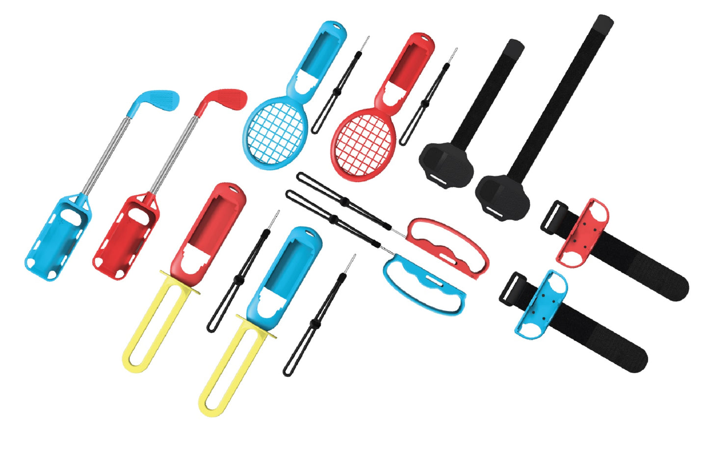 Qware Switch Zubehörkit – 2 Golfclubs, 2 Tennisschläger, 2 Handgelenkbänder und mehr für Nintendo Switch