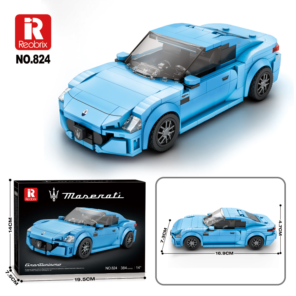 Reobrix 824 Maserati GranTurismo 2024 Sportwagen Klemmbaustein 384 Blau