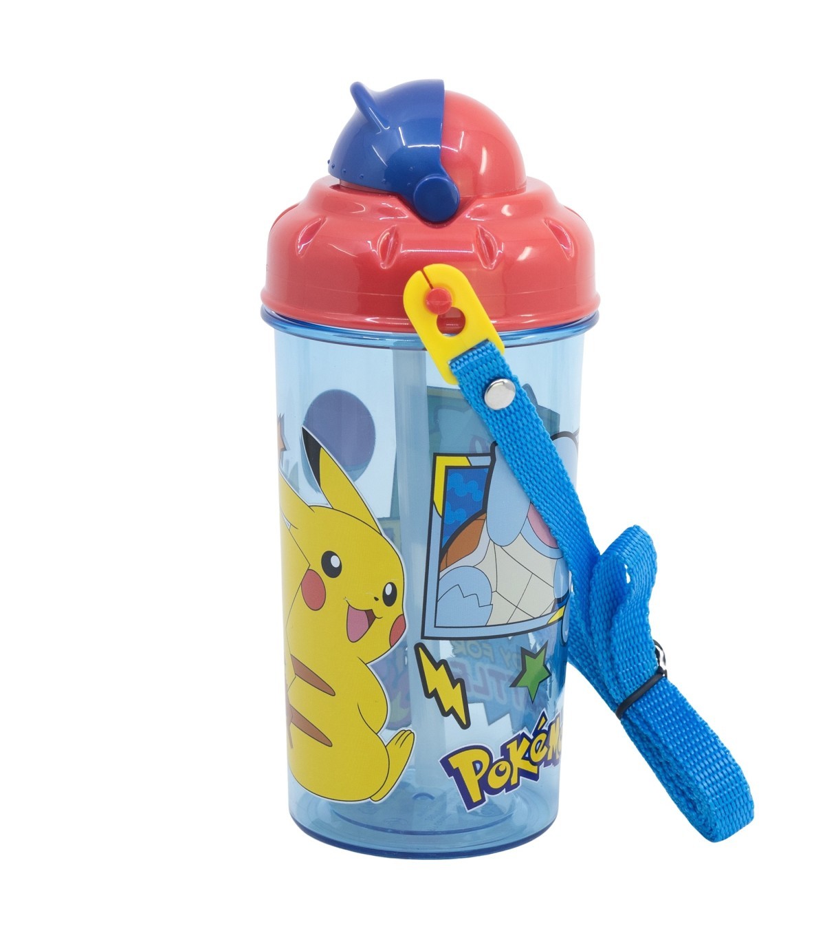 Pokemon Kinder Trinkflasche 465 ml Pop Up Flasche mit Trageband für Schule Freizeit und Ausflug