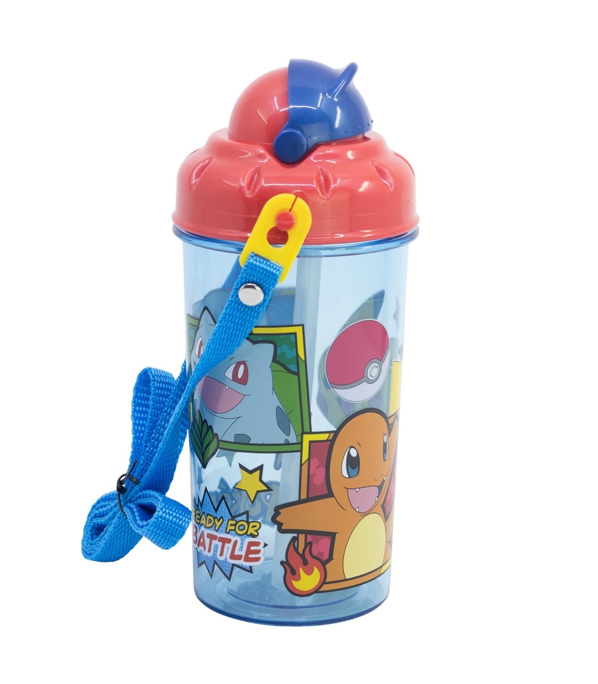 Pokemon Kinder Trinkflasche 465 ml Pop Up Flasche mit Trageband für Schule Freizeit und Ausflug