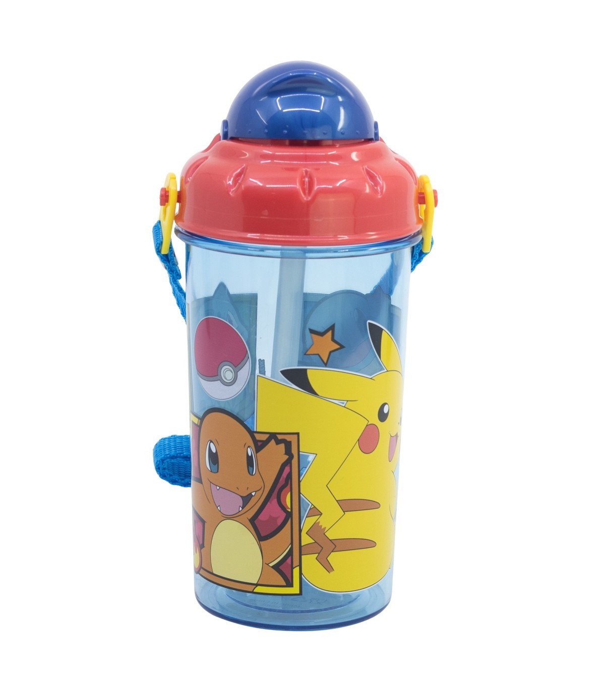 Pokemon Kinder Trinkflasche 465 ml Pop Up Flasche mit Trageband für Schule Freizeit und Ausflug