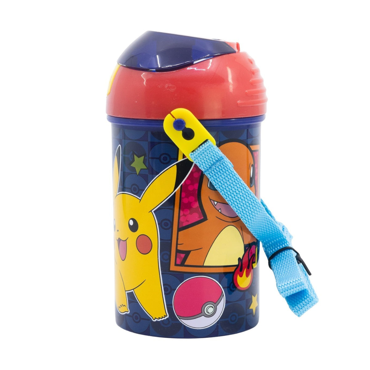 Pokemon Kinder Trinkflasche 450 ml Pop Up Flasche mit Trageband für Schule Freizeit und Ausflug