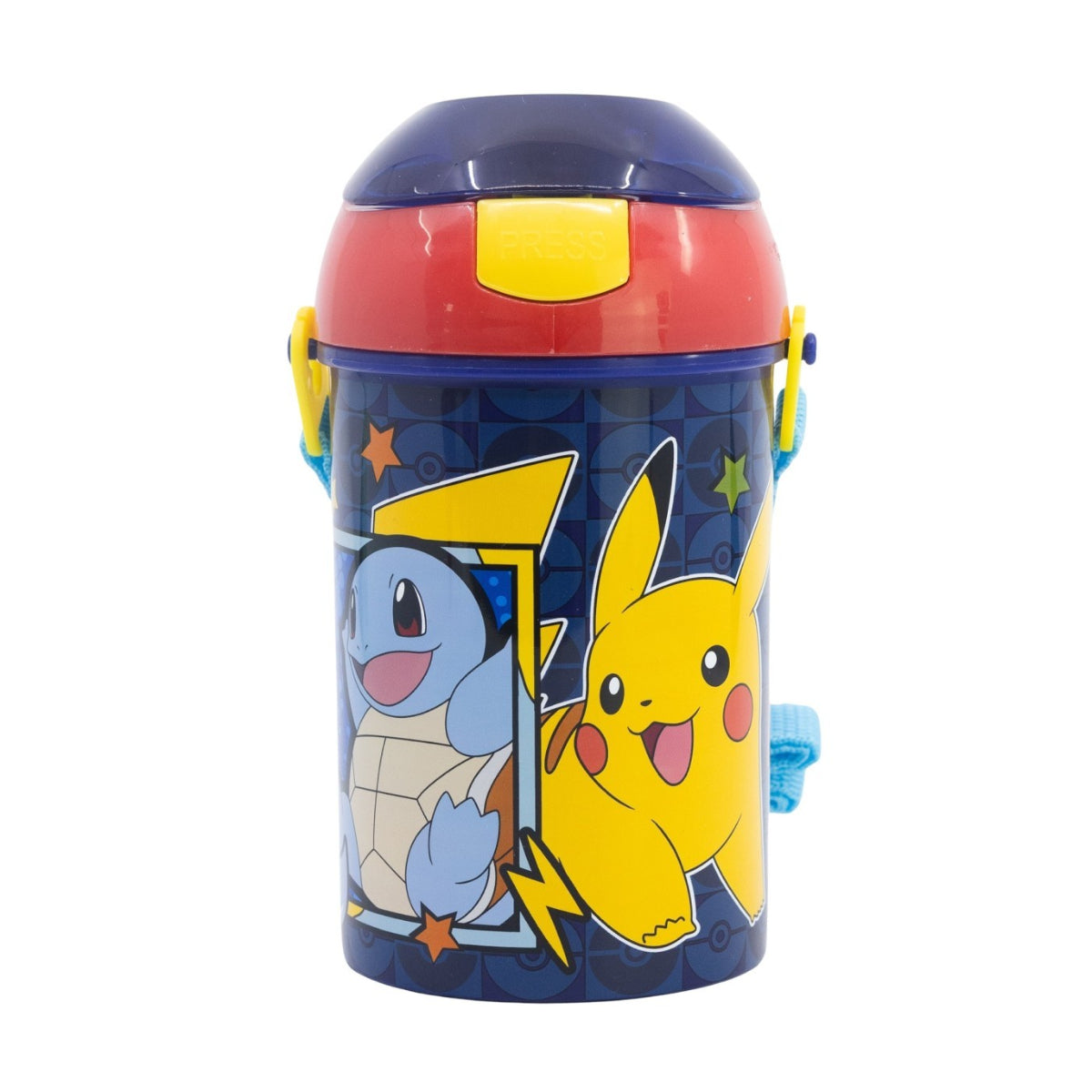 Pokemon Kinder Trinkflasche 450 ml Pop Up Flasche mit Trageband für Schule Freizeit und Ausflug