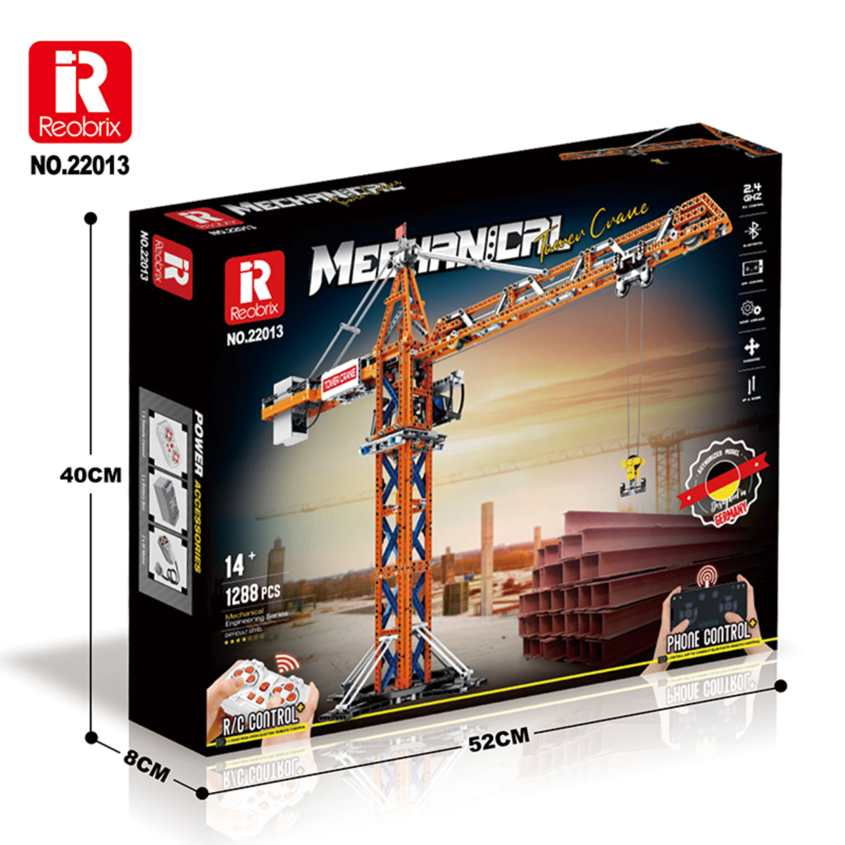 Reobrix 22013 Turmkran Klemmbaustein RC Baukran Modell 1288 Teile ab 14