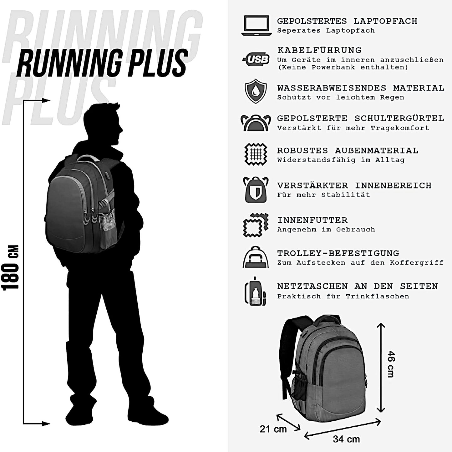 One Piece 32L Großer Rucksack 46 × 34 × 21 cm mit Laptopfach wasserabweisend