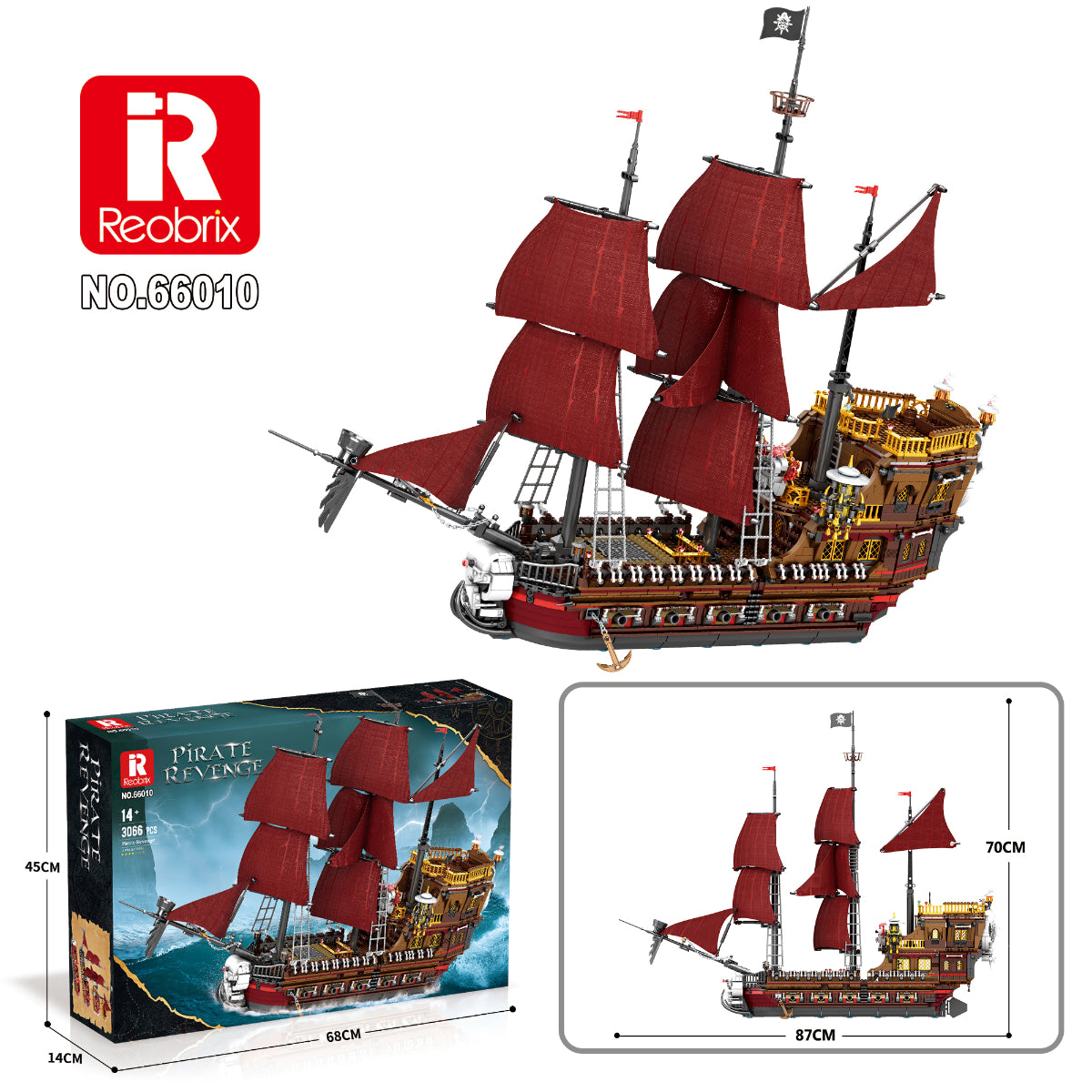 Reobrix 66010 Piratenschiff Klemmbaustein Segelschiff 3066 Teile ab 14