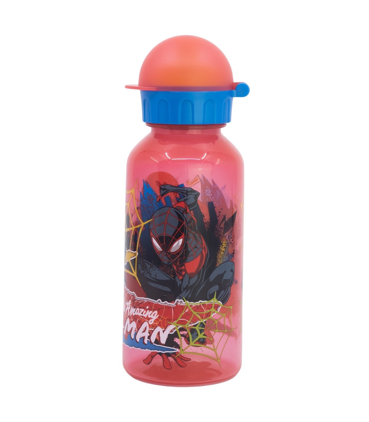 Spiderman Kinder Trinkflasche 370 ml Schulflasche mit Sicherheitskappe
