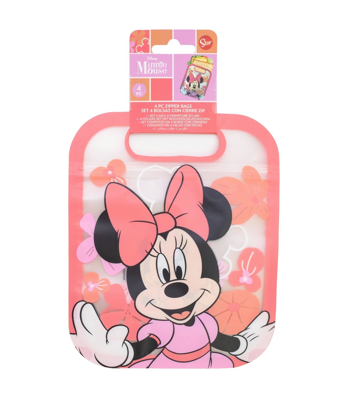 Disney Minnie Mouse 4 Stück Snackbeutel mit Zip Verschluss für Obst Kekse und Snacks